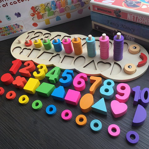 Image of Children Wooden Educational Game of Numbers and Shapes