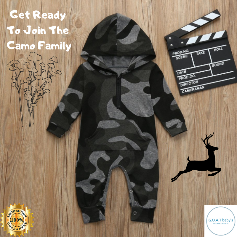 Unisex Hooded baby camouflage romper Bodysuit